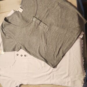 White and Gray Button-Front Tops